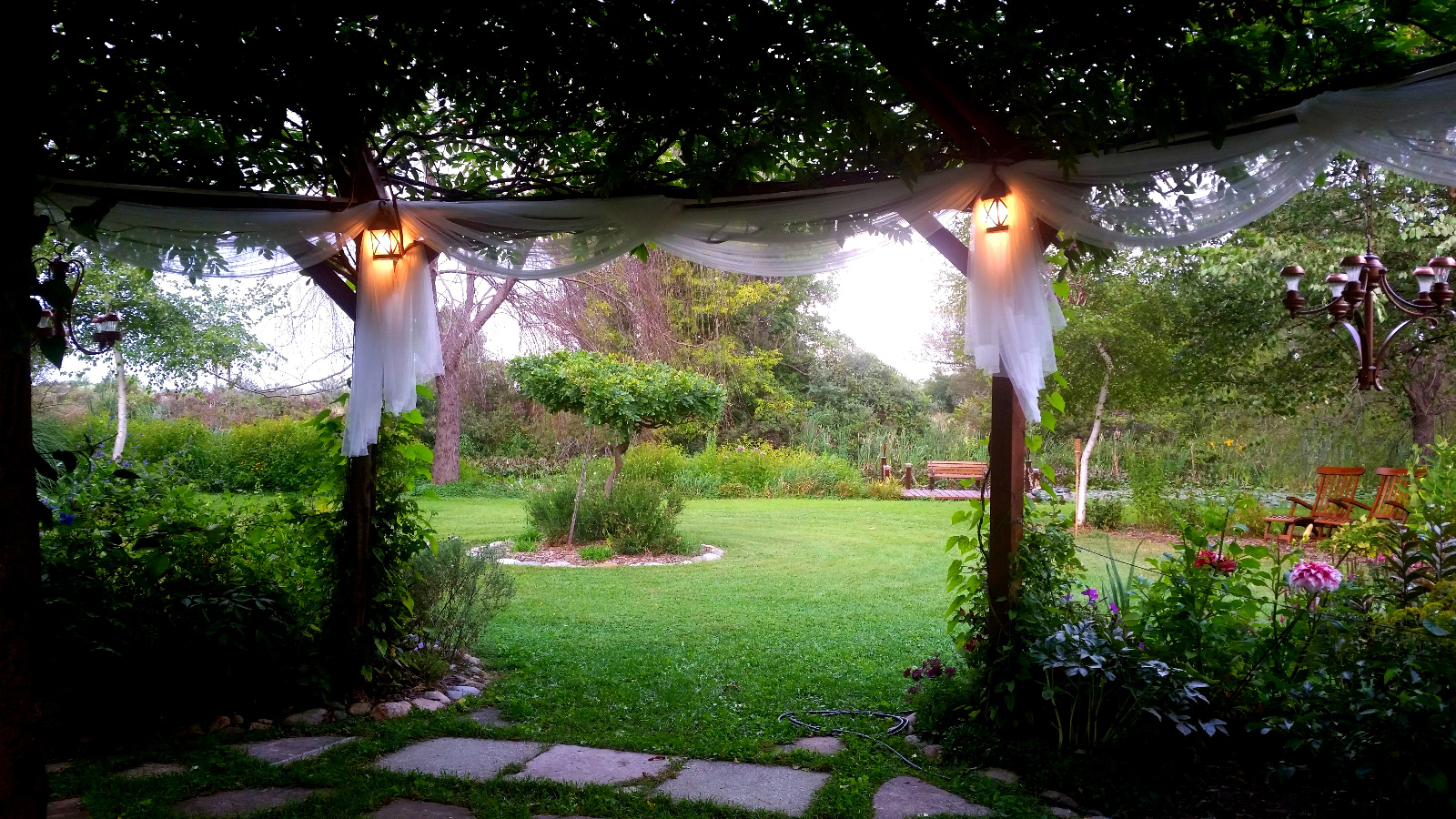 Looking from under the Flowering Gazebo towards the side Lilypad Channel